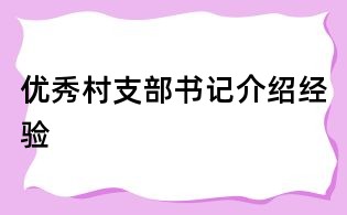 優(yōu)秀村支部書記介紹經(jīng)驗
