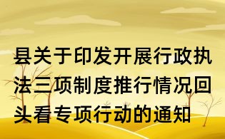 縣關(guān)于印發(fā)開展行政執(zhí)法三項制度推行情況回頭看專項行動的通知