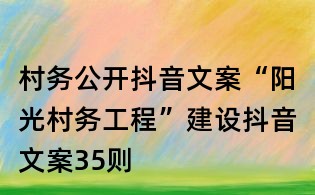 村務公開抖音文案:“陽光村務工程”建設抖音文案35則