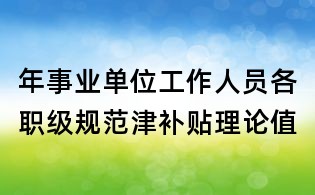 年事業(yè)單位工作人員各職級規(guī)范津補(bǔ)貼理論值