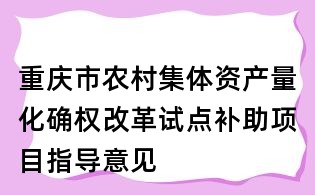 重慶市農(nóng)村集體資產(chǎn)量化確權(quán)改革試點補助項目指導(dǎo)意見