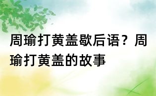 周瑜打黃蓋歇后語？周瑜打黃蓋的故事